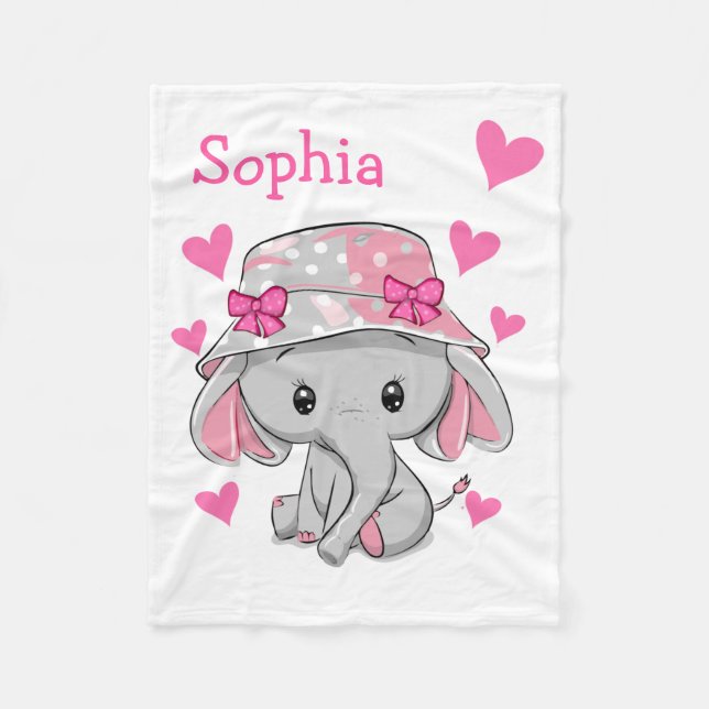 Cute Baby Elephant Girl  Fleece Blanket (Front)