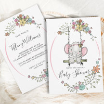 Cute Baby Elephant Girl Floral Swing Baby Shower