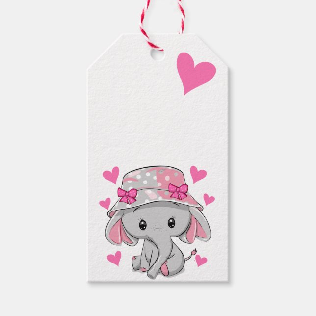 Cute Baby Elephant Girl  Gift Tags (Front)
