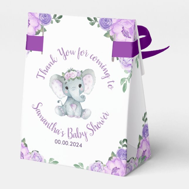 Cute Baby Elephant Girl Purple Floral Paper Plates Favour Box (Back Side)