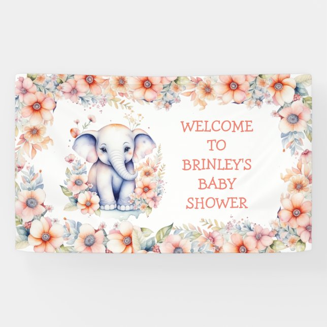 Cute Baby Elephant Girl's Baby Shower  Banner (Horizontal)
