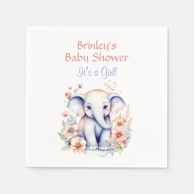 Cute Baby Elephant Girl's Baby Shower  Napkin (Front)
