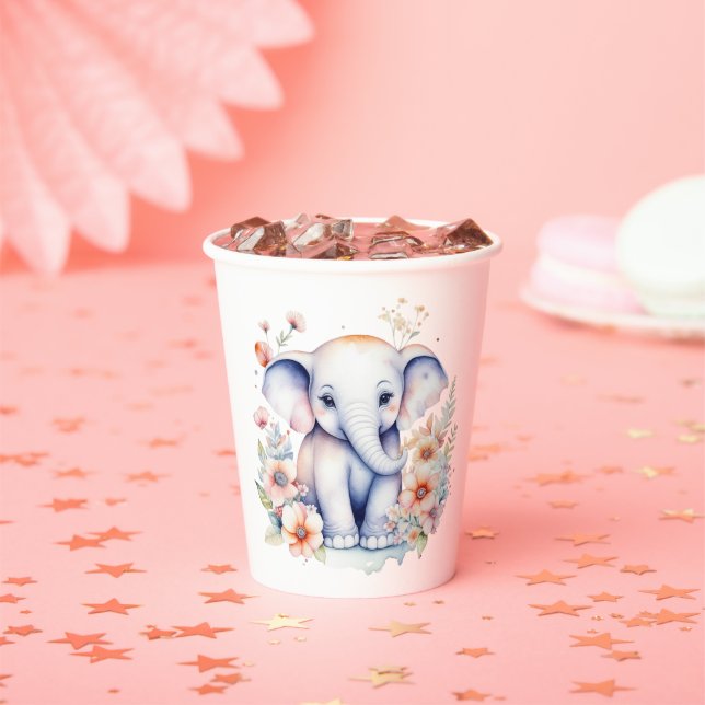 Cute Baby Elephant Girl's Baby Shower  Paper Cups (Insitu)