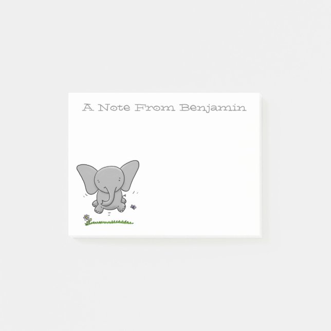 Cute baby elephant green cartoon illustration post-it notes (Front)