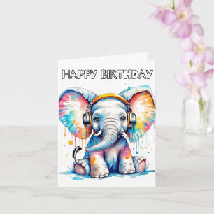 Cute Baby Elephant Happy Birthday Card
