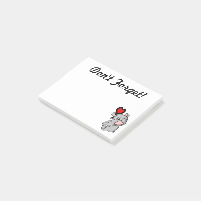 Cute Baby Elephant Holding a Heart Post-it Notes (Angled)