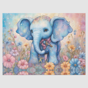 Cute Baby Elephant In a Pastel Daisy Garden Tissue Paper