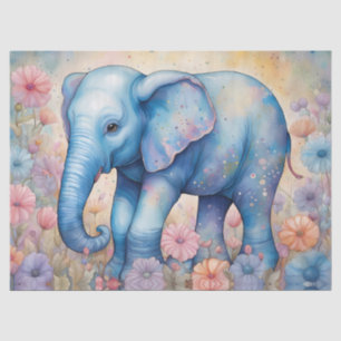 Cute Baby Elephant In a Pastel Daisy Garden Tissue Paper