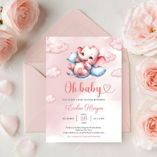 Cute baby elephant in baby crib pink and blue  invitation