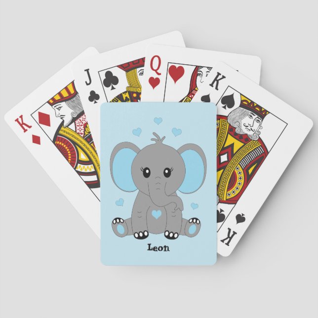 Cute baby elephant in blue for boys  playing cards (Back)