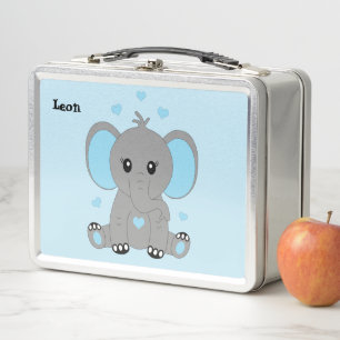 Cute baby elephant in blue  metal lunch box