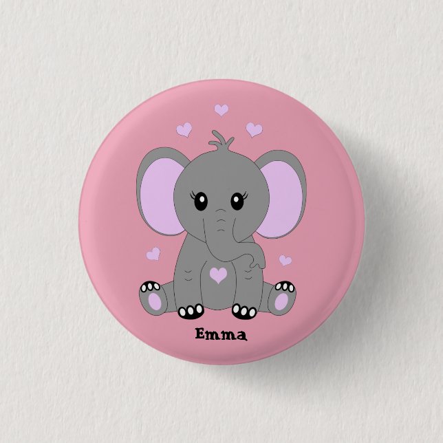 Cute baby elephant in pink for girls   3 cm round badge (Front)