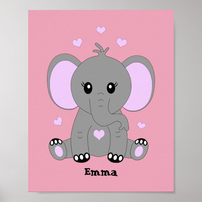 Cute baby elephant in pink for girls  poster (Front)
