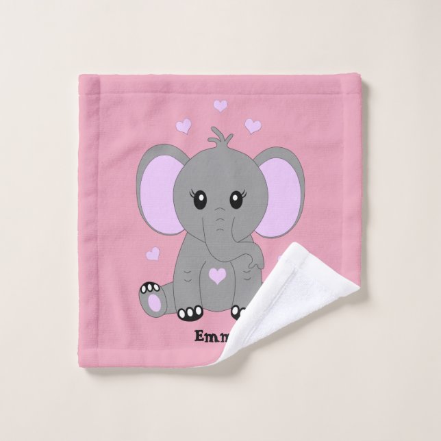 Cute baby elephant in pink for girls wash cloth (Wash Cloth)