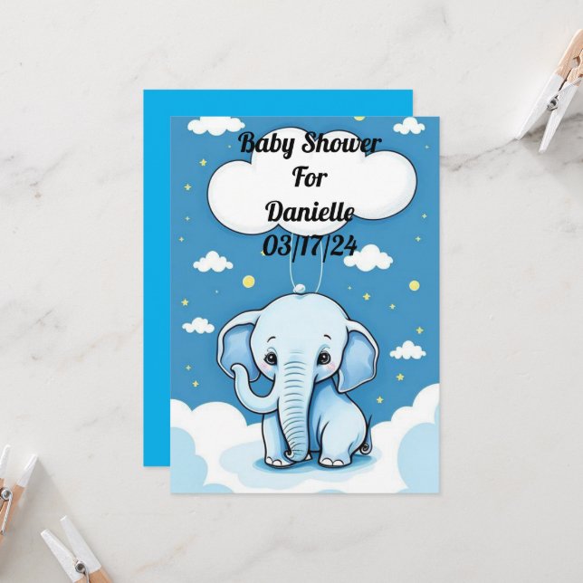 Cute Baby Elephant  Invitation (Front/Back In Situ)