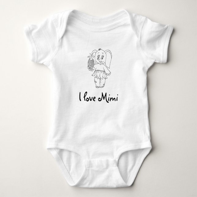 Cute Baby Elephant Modern Black I love Mimi Baby Bodysuit (Front)