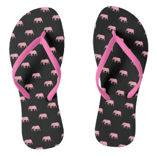 Cute Baby Elephant Modern Pink Black Jandals