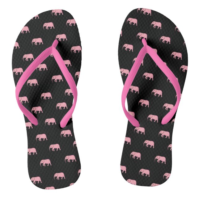 Cute Baby Elephant Modern Pink Black Jandals (Footbed)