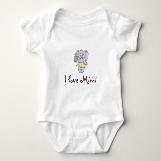 Cute Baby Elephant Modern Pink I love Mimi Baby Bodysuit (Front)