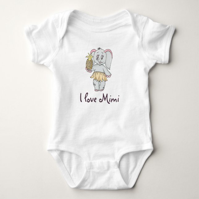 Cute Baby Elephant Modern Pink I love Mimi Bodysuit (Front)