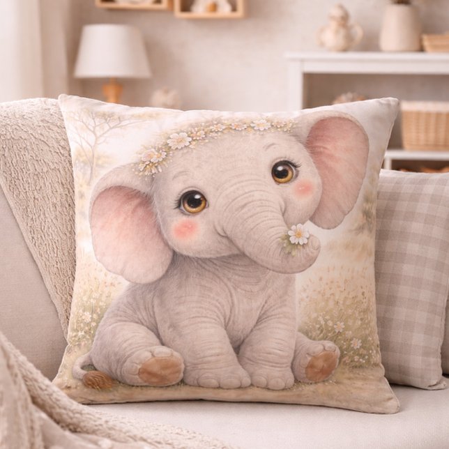 Cute Baby Elephant Neutral Nursery  Cushion (Creator Uploaded)