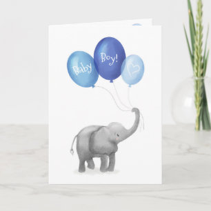 Cute baby elephant new baby boy card (blue)
