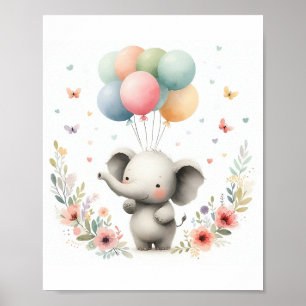 Cute Baby Elephant Nursery Art Poster