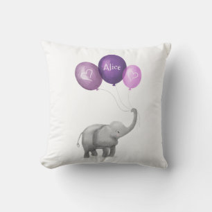 Cute baby elephant nursery cushion (purple)