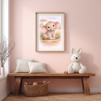 Cute Baby Elephant Nursery Room Kids Poster