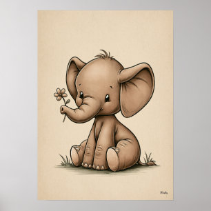 Cute Baby Elephant Nursery Scandinavian Minimal Poster