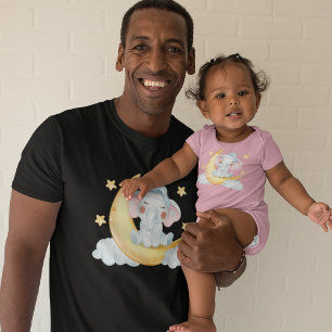 Cute Baby Elephant On The Crescent Moon Watercolor Baby Bodysuit