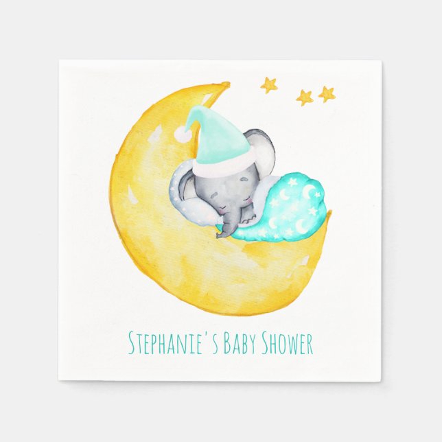 Cute Baby Elephant on the Moon Baby Shower Napkin (Front)