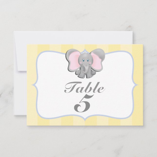 Cute Baby Elephant Party Table Number Card #2 (Front)