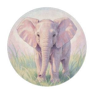 Cute Baby Elephant Pastel Meadow Cutting Board