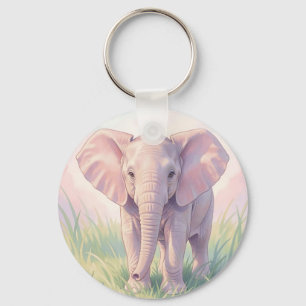 Cute Baby Elephant Pastel Meadow Key Ring