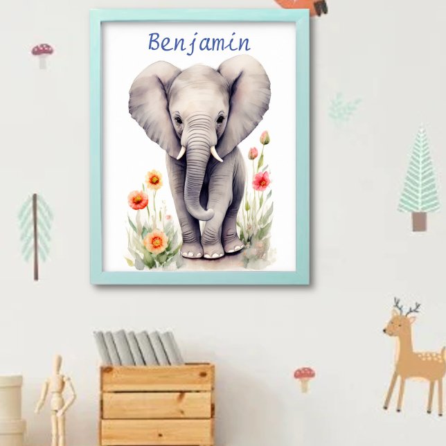 Cute Baby Elephant Pastel Watercolor Spring Flower Poster (Creator Uploaded)
