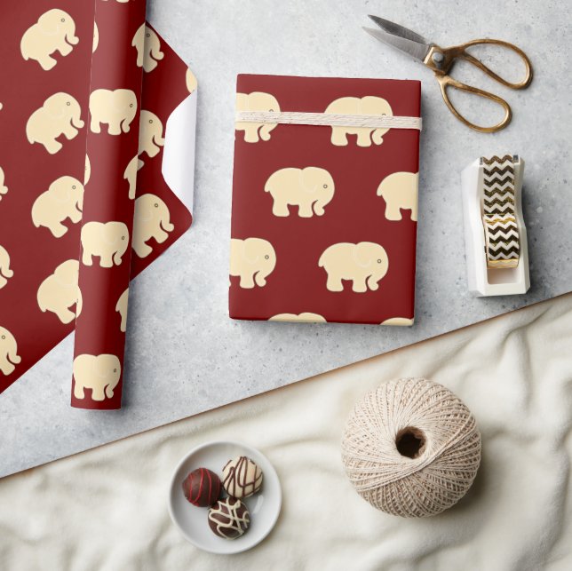 Cute  Baby Elephant Pattern Red Wrapping Paper (Crafts)