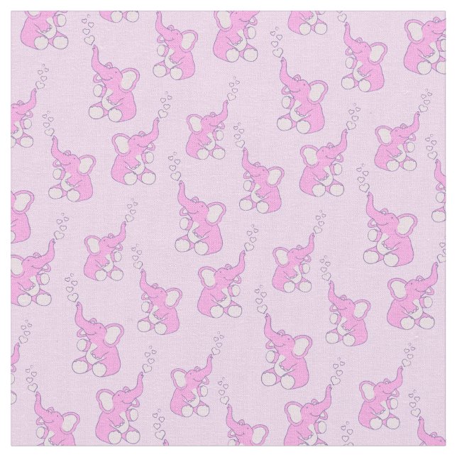 Cute baby elephant patterned pink fabric (Close Up)