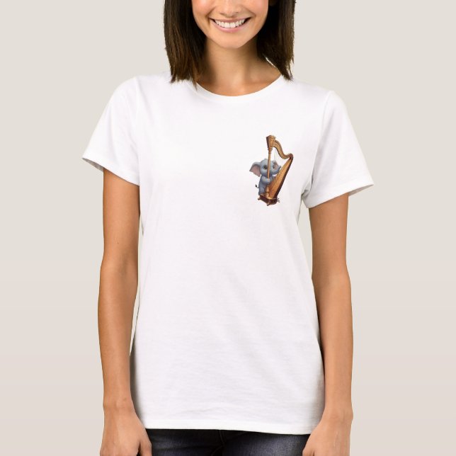 Cute Baby Elephant Peeking Behind an Ornate Golden T-Shirt (Front)