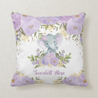 Cute Baby Elephant Purple Floral Girl Nursery