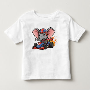 Cute Baby Elephant Race Car Driver Toddler T-Shirt
