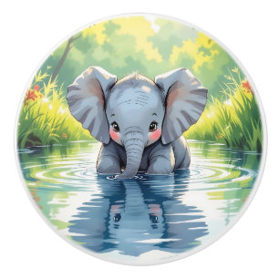 Cute Baby Elephant Reflection  Ceramic Knob