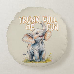 Cute Baby Elephant Safari Round Cushion