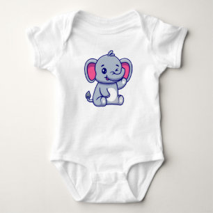 Cute Baby Elephant Sitting Cartoon-23800 Bodysuit