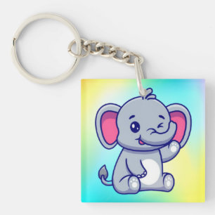 Cute Baby Elephant Sitting Cartoon-23800 Key Ring