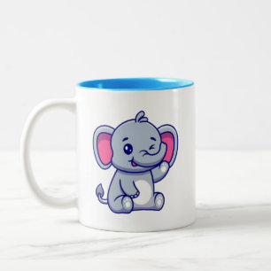 Cute Baby Elephant Sitting Cartoon-23800 Two-Tone Coffee Mug