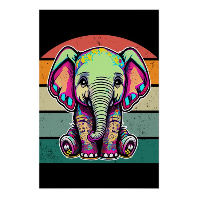 Cute Baby Elephant sitting digital illustration Poster (Front)