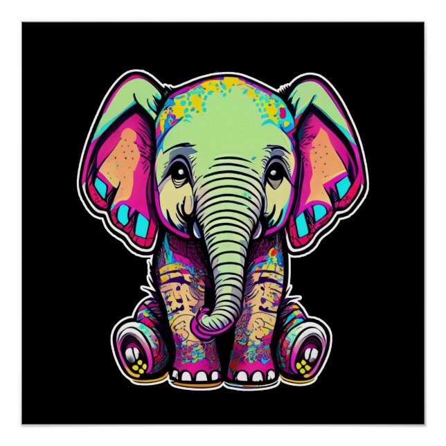 Cute Baby Elephant sitting digital illustration Poster (Front)
