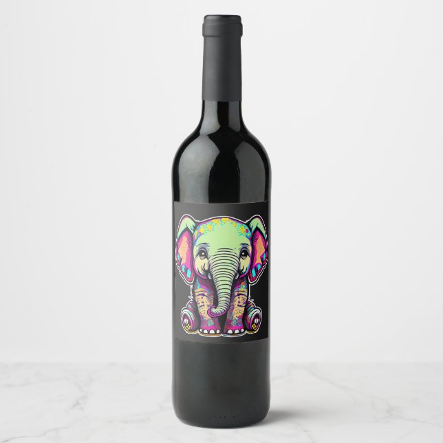 Cute Baby Elephant sitting digital illustration Wine Label (Front)