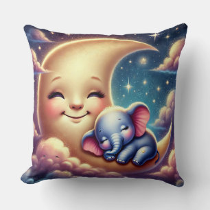 Cute Baby Elephant Sleeping on a Moon Cushion
